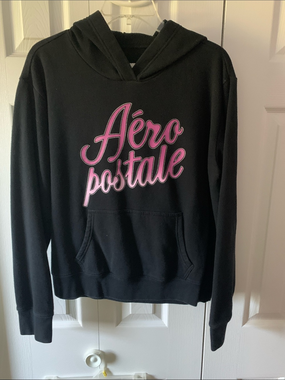 Aeropostale Black Hoodie with Pink Script Logo